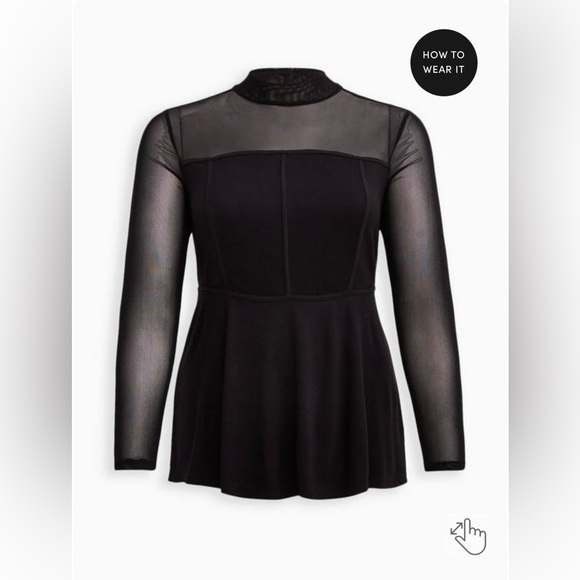 High Neck Mesh Long Sleeve Corset Fit & Flare babydoll peplum Top Sexy Size 3 - Picture 4 of 5